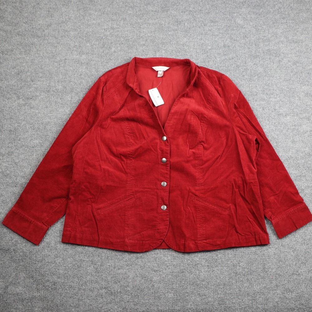 CJ Banks Corduroy Jacket Womens 2X Red Snap Button Pockets Plus Size Blazer